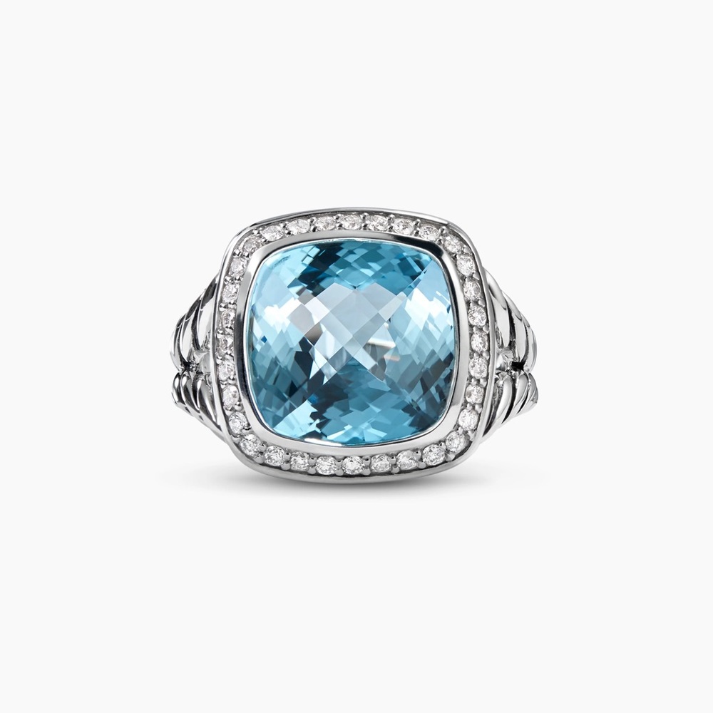 David Yurman Albion Ring Sterling Silver with Blue Topaz and Diamonds, 11mm